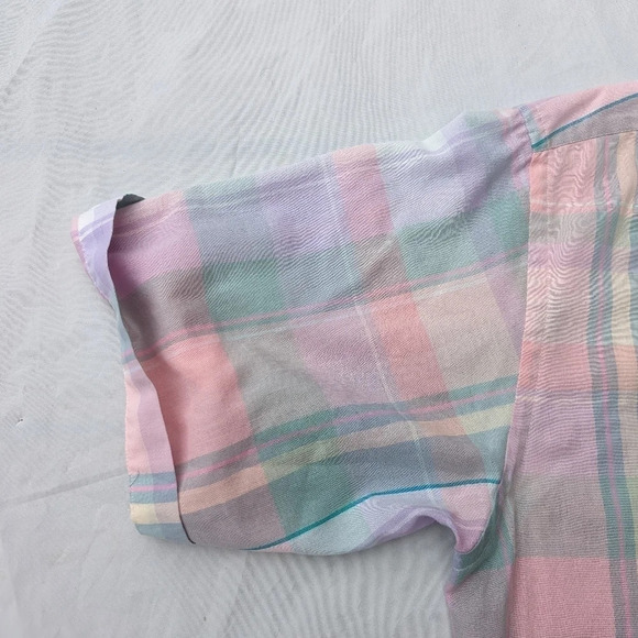 Vintage Colours by Alexander Julian Pastel Plaid Short  Sleeve Button Up - Small - Picture 4 of 7